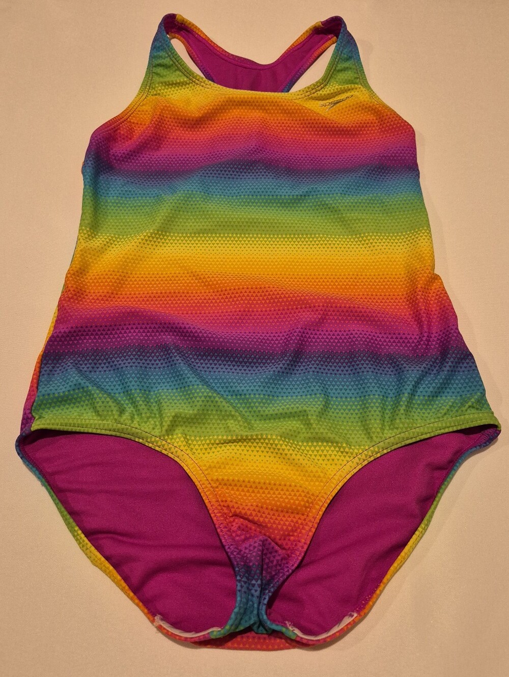 Speedo Rainbow Striped Swimsuit Girls 16 Racerback One Piece Swim Team 2 Multi